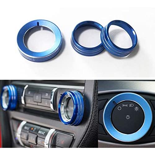 TopDall Blue Aluminum Headlight Volume Tune Control Knob Cover Ring Trim Interior Accessories for Ford Mustang