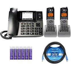 Motorola ML1002H (ML1000 x1, ML1200 x2) DECT 6.0 Expandable 4-Line Business Phone System with Digital Receptionist and Answering System Bundle with Blucoil 10-FT Cat5e Cable, and 6 AAA Batteries