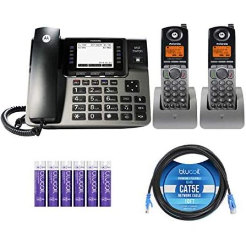Motorola ML1002H (ML1000 x1, ML1200 x2) DECT 6.0 Expandable 4-Line Business Phone System with Digital Receptionist and Answering System Bundle with Blucoil 10-FT Cat5e Cable, and 6 AAA Batteries