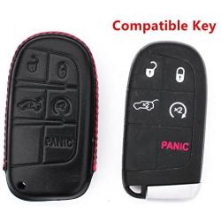 ROYALFOX Genuine Leather 3 4 5 Buttons Smart Key Fob case Cover for Jeep Cherokee Compass Renegade Grand Cherokee, Fiat,Dodge Charger Challenger Dart Journey Durango Grand Caravan RAM (Black)