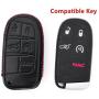 ROYALFOX Genuine Leather 3 4 5 Buttons Smart Key Fob case Cover for Jeep Cherokee Compass Renegade Grand Cherokee, Fiat,Dodge Charger Challenger Dart Journey Durango Grand Caravan RAM (Black)