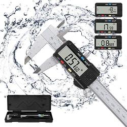 Digital Calipers Micrometer, POWERAXIS Electronic Vernier Calipers Measuring Tool Caliper Micrometer |150mm/0-6 Inch | with Large LCD Screen Inch/Fractions/Metric Conversion -Silver