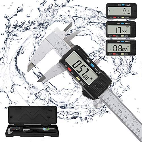 Digital Calipers Micrometer, POWERAXIS Electronic Vernier Calipers Measuring Tool Caliper Micrometer |150mm/0-6 Inch | with Large LCD Screen Inch/Fractions/Metric Conversion -Silver