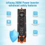 isYoung 200W Car Power Inverter, AC Inverter Car Plug Converter with 4 USB Ports（2.4A）2 AC Outlets 1 Type-c Port 1 DC Cigarette Lighter
