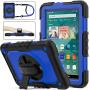 SEYMAC stock Case for FireHD 8/8Plus (10th Generation 2020 Release), Drop-Proof Full-Body Case with 360 Degrees Rotating Stand [Screen Protector] Hand Strap for FireHD 8& 8 Plus 10th Gen(Blue+Black)