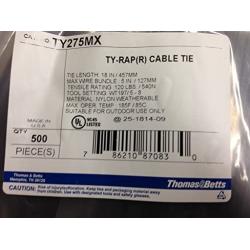 Thomas & Betts TY275MX Cable Tie 120lb 18'' Ultraviolet Resistant Black Nylon with Stainless Steel Locking Device Bulk Pack (500 Pack)