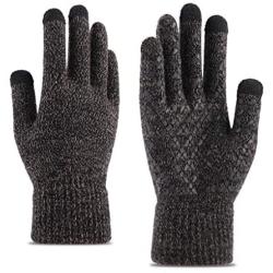 WaitingU Thicken Soft Knitted Texting Touch Screen Gloves for Smartphones PC Laptop Tablet Driving Skiing and Cycling Outdoor Gloves with Anti-Slip Design (A-Black&gey)