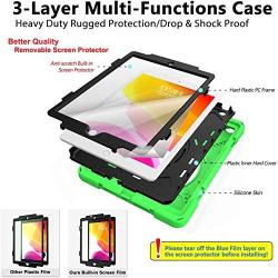 iPad 10.2 2020/2019 Case with Stand, [Built in Screen Protector] TSQ 3 Layer Heavy Duty Shockproof Hard Rugged Silicon Case with Hand Strap/Shoulder Strap for New iPad 10.2 8th/7th Generation,Green