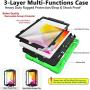 iPad 10.2 2020/2019 Case with Stand, [Built in Screen Protector] TSQ 3 Layer Heavy Duty Shockproof Hard Rugged Silicon Case with Hand Strap/Shoulder Strap for New iPad 10.2 8th/7th Generation,Green