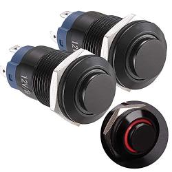 APIELE (Pcs of 2) 12mm Latching Push Button Switch High Round Head Aluminium Alloy 1NO 1 Normally Open with Ring Led (Red)