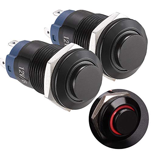 APIELE (Pcs of 2) 12mm Latching Push Button Switch High Round Head Aluminium Alloy 1NO 1 Normally Open with Ring Led (Red)