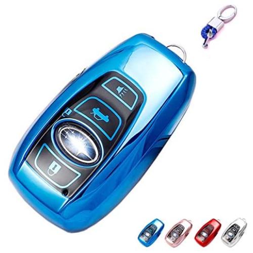 BINOWEN for Subaru Key Fob, TPU Key Shell Protector Shell Keyless Remote Control Smart Key Holder with Keychain Fit for 2018 2019 2020 Subaru WRX Outback Ascent Forester Crosstrek Keys (Blue)