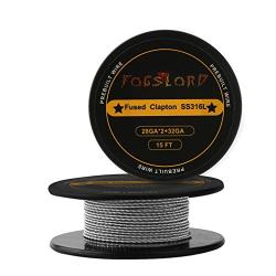 FogsLord Fused Clapton Wire SS316L Heat Resistance Wire Spool Braided Electronic Coil 15 ft. AWG 28GAx2+32GA