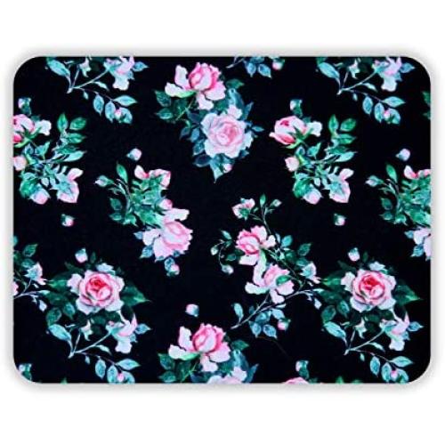 Cute Designer Desk Mouse Pad for Women, Pretty and Colorful Designs, Anti-Slip, Perfect Office, Work & Home Computer Accessory (Rose, Black and White, Rectangle)