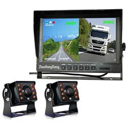 Car Backup Cameras System Build-in DVR Dash Cam,2 x HD 1080P 4Pin Front Rear View Camera ip69 IR Night Vision + 9'' IPS AHD Split Monitor with SD Record 12V~24V for RV Truck Bus Camper Vehicle