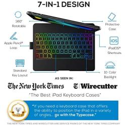 iPad Keyboard Case for 10.2-inch iPad 8th Generation (2020), 7th Gen, Air 3, Pro 10.5 in 11 Colors - 10 Color Backlight, 7 Modes, 360° Rotatable, Slim Protective Cover, Apple Pencil Holder (Black)