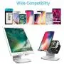Apple Watch Stand, ZVEdeng Cellphone and Apple Watch Stand, Apple Watch Charging Station, Universal Stand Holder for iPhone 12 Pro Max/12/12 Pro/12 Mini, Apple Watch Both 38mm-42mm (Silver-Leather)