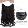 HOOJIH Halo Hair Extensions 2 Ways Adjustable Head Size One Piece Curly Wavy Hair Extension Synthetic Hairpieces for Women 20 Inch --Black brown