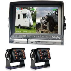 Car Backup Cameras System Build-in DVR,2 x HD 1080P 4Pin Front Rear View Camera ip69 IR Night Vision + 7'' IPS HD Split Monitor with SD Record 12V~24V for RV Truck Bus Camper Vehicle