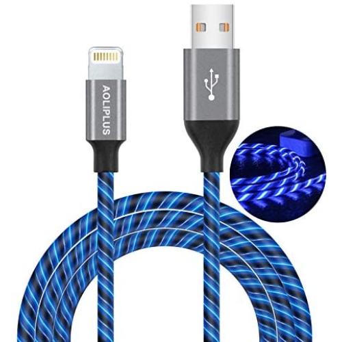 iPhone Charger Cable,[MFi Certified] Aoliplus 6ft LED Flowing Lightning Cable Fast Charger Data Sync Transfer Cord Compatible with iPhone 12 SE 11 PRO MAX XS XR X 8 7 Plus 6S 6 iPad (Blue)