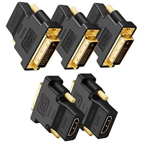 DVI to HDMI Adapter, CableCreation 5-Pack Bi-Directional DVI-D(24+1) Male to HDMI Female Converter, HDMI to DVI Adapter,Support 1080P 3D for PS3,PS4,TV Box,Blu-ray,Projector,HDTV