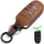 Leather Car Key Fob Cover, Suit for Keyless Remote Control for Jeep Grand Cherokee Dodge Challenger Charger Dart Durango Journey Chrysler 200 300 Fiat etc (A Style, Brown) …