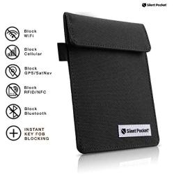 Silent Pocket Signal Blocking Faraday Key Fob Case - Car Anti Theft Device Shielding Against All Signal Types, Including RFID Blocking & Durable Faraday Bag, Fits Most Car Keyfobs (Black, Small)