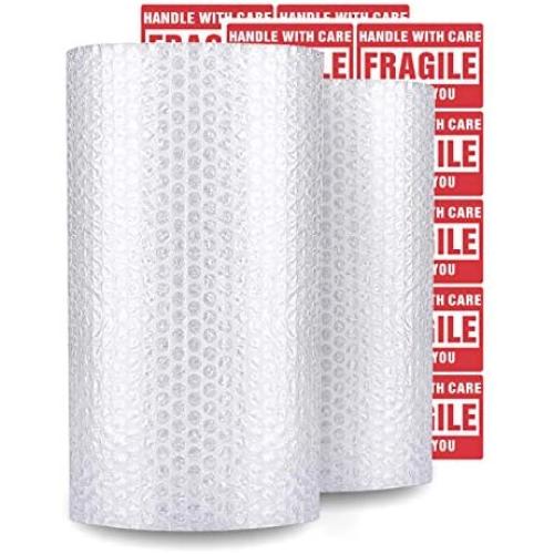 enKo Bubble Cushioning Wrap Roll for Packing Moving Shipping Supplies - (2 Pack, 3/16'', Total: 12'' x 60 ft) - (30''/Roll) Perforated Every 12'' (20 Fragile Sticker Labels Included)