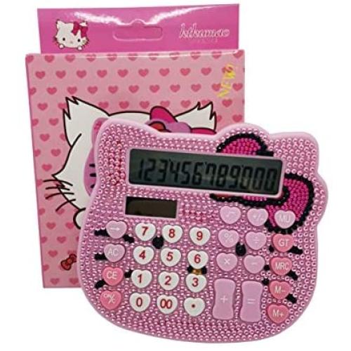 Cute Desk Calculator Cartoon Hellokitty Office Calculator Beauty Rhinestone Calculators Large Display Best Accounting Calculators, Battery Solar Calculator Desktop Calculatos Womens (Pink)
