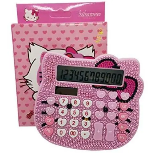 Cute Desk Calculator Cartoon Hellokitty Office Calculator Beauty Rhinestone Calculators Large Display Best Accounting Calculators, Battery Solar Calculator Desktop Calculatos Womens (Pink)