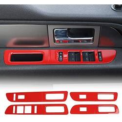 Car Window Lift Switch Panel Decoration Frame Cover Trim for 2009-2014 Ford F150 (Red)