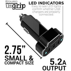 Aduro 4 Port Car Charger USB Adapter, 12V Fast Car Charger USB Adapter Power Station 5.2A/26W Output (Black)
