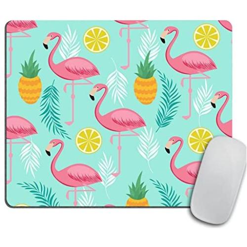 Pink Flamingo Mouse Pad, Pineapples and Exotic Leaves Mousepad