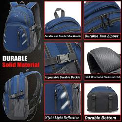 Backpack Bookbag for School College Student Business Travel with USB Charging Port Fit Laptop Up to 15.6 Inch Luggage Chest Straps Night Light Reflective (Blue)