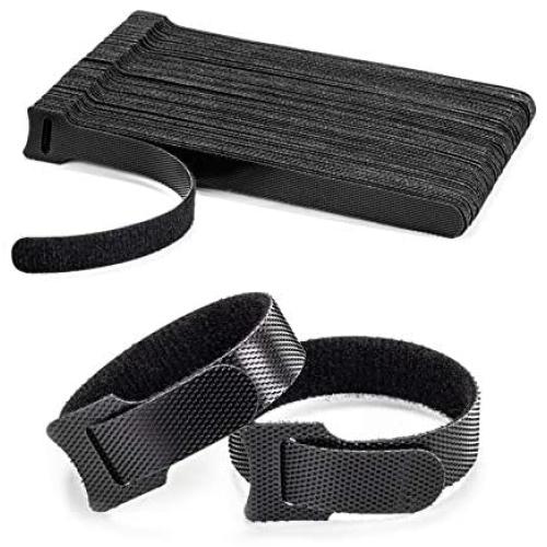 OneLeaf 80PCS Reusable Cable Ties, Black Adjustable 6-Inch Cord Organizer Ties, Multi-purpose Hook Loop Cable Management Wire Ties for Organizing Home, Office, Data Centers