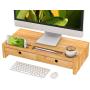 Monitor Stand Riser with Drawer - Desk Shelf Organizer Keyboard Storage Bamboo 22x10.6x4.7 inch