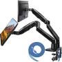 HUANUO Dual Monitor Mount Stand - Long Double Arm Gas Spring Monitor Desk Mount for 2 Screens 22 to 35 Inch Height Adjustable VESA Bracket with Clamp, Grommet Base -Each Arm Hold up to 26.4 lbs