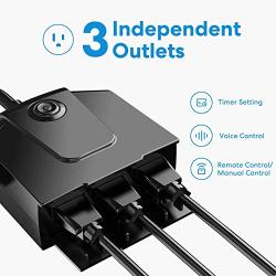 Outdoor Smart Plug, meross Outdoor Wi-Fi Outlet with 3 Sockets Independently Compatible with Alexa, Google Home and SmartThings, IP44 Waterproof, Voice & Remote Control,Timer, FCC and ETL Certified