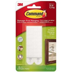 Command Picture and Frame Hanging Strips Heavy Duty, Large, White, Holds 16 lbs, 4-Pairs (17206-ES)