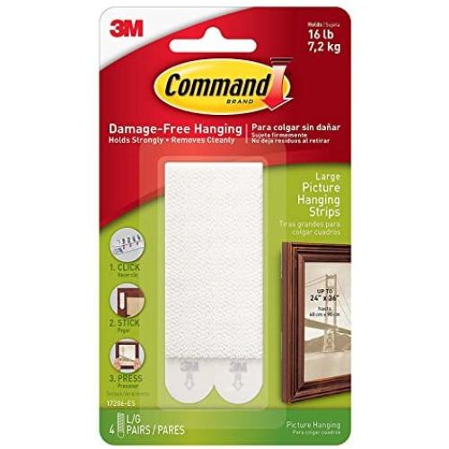 Command Picture and Frame Hanging Strips Heavy Duty, Large, White, Holds 16 lbs, 4-Pairs (17206-ES)