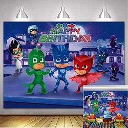 PJ Masks Party Supplies Photography Backdrop 7X5ft Cartoon Super City Hero Background Boys Birthday Cake Table Decoration Baby Shower Banner Photo Booth Props