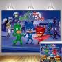 PJ Masks Party Supplies Photography Backdrop 7X5ft Cartoon Super City Hero Background Boys Birthday Cake Table Decoration Baby Shower Banner Photo Booth Props