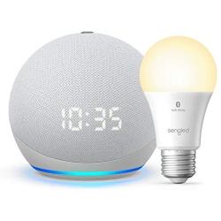 All-new Echo Dot (4th Gen) with clock - Glacier White - bundle with Sengled Bluetooth bulb (Certified for Humans product)