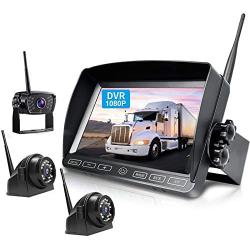 ZEROXCLUB Digital Wireless Backup Camera System Kit,HD 1080P & IP69 Waterproof Wireless Reverse Rear Side View Camera + 7’’ DVR Split Monitor with Touch Button for RV/Truck/Trailer/Bus/Pickup/Van-B3C