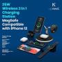 UPNEXT 3 in 1 Wireless Charging Station Compatible with MagSafe | iPhone 12 Wireless Charger Stand Dock | Fast Charging 15W | Apple Watch, iWatch, Airpods | Intelligent LED Charging Light