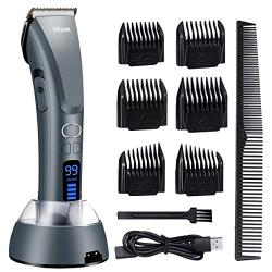 Beard and Hair Trimmer, Hizek Hair Clippers Professional Haircut Kit,Cordless Mens Trimmer with 3 Adjustable Speeds,Charging Stand, Ceramic and Titanium Blades,and 6 Guide Combs for Family Use