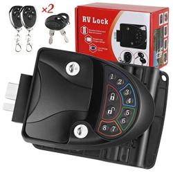 RV Door Lock Keyless Entry with Deadbolt, Zinc Alloy RV Door Latch with Two Wireless Remote Controllers, Handle Latch with Keypad & Fob 20m for RV Caravan Trailer Car Camper, RV Accessories