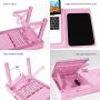 TeqHome Laptop Desk for Bed, Adjustable Laptop Bed Table with Fan, Portable Lap Desk with Foldable Legs, Laptop Stand for Couch Sofa Bed Tray with LED Light, 4 USB Ports, Storage, Mouse Pad (Pink)