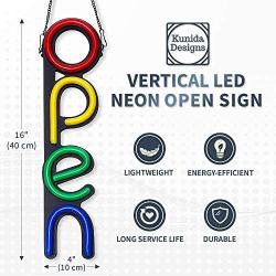 Vertical LED Neon Open Sign for Business - Bright LED Open Sign with ON & Off Switch - Lightweight & Energy Efficient - Red-Yellow-Green-Blue