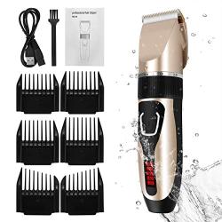 Cordless Mens Haircut Machine, Professional Hair Clippers Electric Grooming Trimmer Set Rechargeable Hair Cutting Kits for Barber Kids Baby Fathers Day, Golden